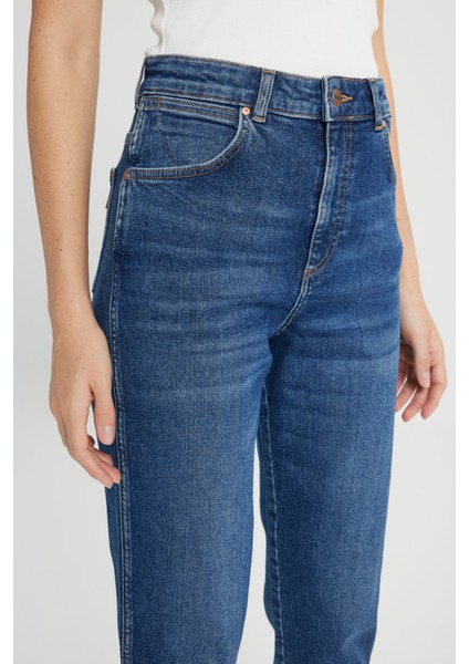 Mom Yüksek Bel Dar Paça Mavi Esnek Jean Denim Pantolon indirimleri