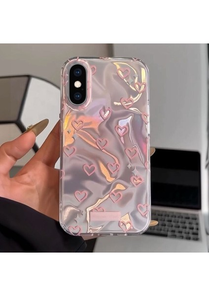 Apple iPhone Xs Uyumlu Kılıf Zebana Pink Heart Silikon Kılıf Pembe