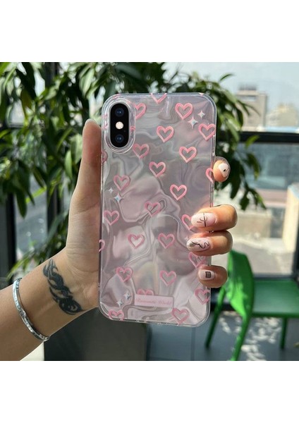 Apple iPhone Xs Uyumlu Kılıf Zebana Pink Heart Silikon Kılıf Pembe