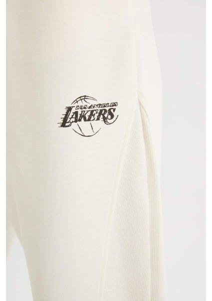 Fit NBA Los Angeles Lakers Carrot Fit Çift Cepli Beli Lastikli Bağcıklı Basic Düz Standart Paça Standart Boy Eşofman Altı D0683AX24AU