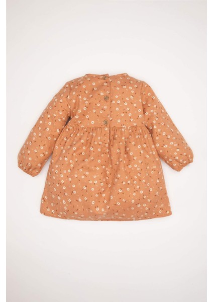 Kız Bebek Çiçekli Uzun Kollu Düğmeli Twill Elbise D2543A524AU