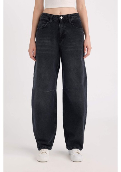 Baggy Fit Yüksek Bel Geniş Kalıp Cepli Uzun Jean Pantolon D5526AX24WN