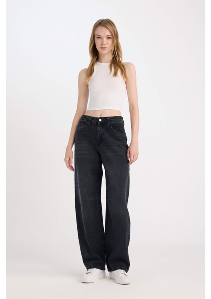 Baggy Fit Yüksek Bel Geniş Kalıp Cepli Uzun Jean Pantolon D5526AX24WN fiyatları