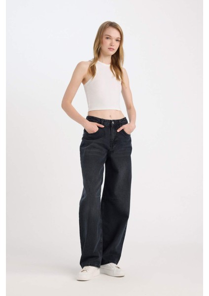 Baggy Fit Yüksek Bel Geniş Kalıp Cepli Uzun Jean Pantolon D5526AX24WN modelleri