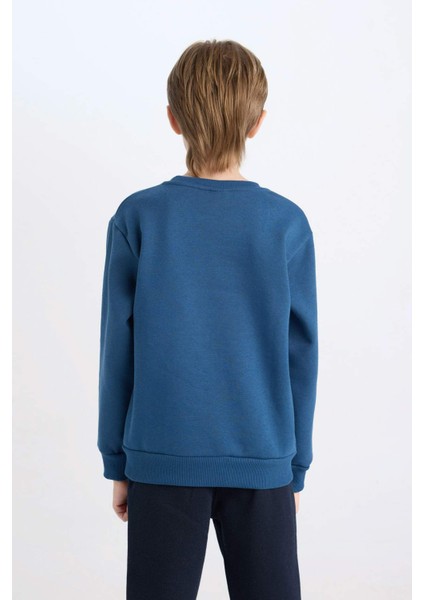 Erkek Çocuk Lacivert Bisiklet Yaka Nakışlı Kalın Sweatshirt D3053A824WN