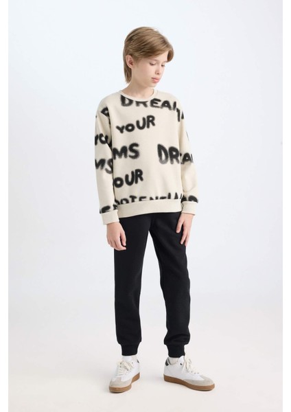 Erkek Çocuk 2'li Takım Desenli Bisiklet Yaka Kalın Sweatshirt Beli Lastikli Jogger Eşofman Altı D3562A824WN