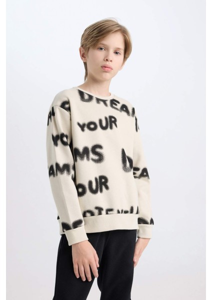 Erkek Çocuk 2'li Takım Desenli Bisiklet Yaka Kalın Sweatshirt Beli Lastikli Jogger Eşofman Altı D3562A824WN