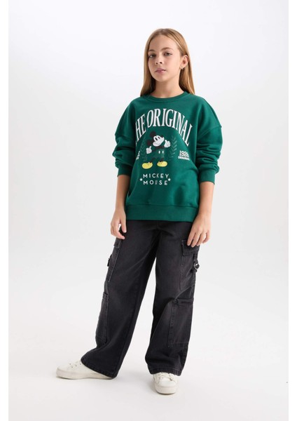 Kız Çocuk Disney Mickey & Minnie Oversize Geniş Kalıp Bisiklet Yaka İçi Yumuşak Tüylü Sweatshirt D1118A824AU