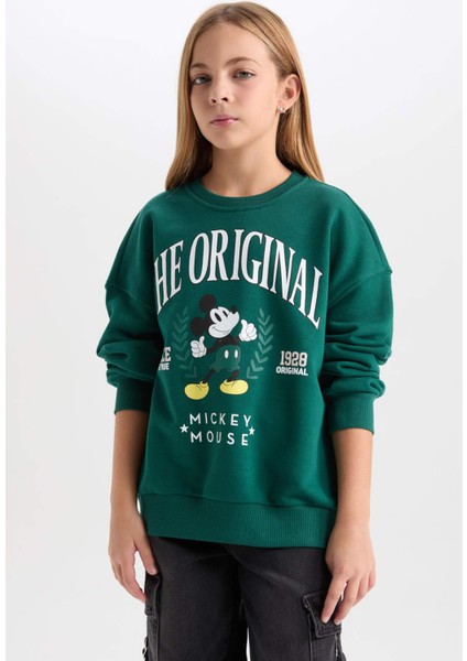 Kız Çocuk Disney Mickey & Minnie Oversize Geniş Kalıp Bisiklet Yaka İçi Yumuşak Tüylü Sweatshirt D1118A824AU