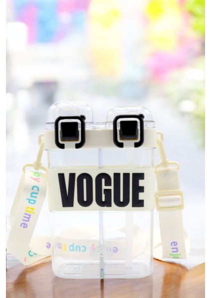 M&B Water Bottle Çift Bölmeli Vogue Matara, 900 ml Çift Kapaklı, Pipetli Çocuk Suluk Okul Için Boyun Askılı Suluk