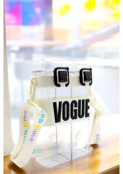 M&B Water Bottle Çift Bölmeli Vogue Matara, 900 ml Çift Kapaklı, Pipetli Çocuk Suluk Okul Için Boyun Askılı Suluk