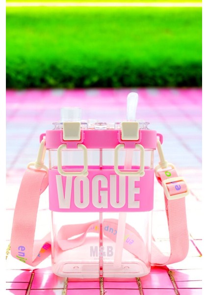Çift Bölmeli Vogue Matara, 900 ml Çift Kapaklı, Pipetli Çocuk Suluk Okul Için Boyun Askılı Suluk