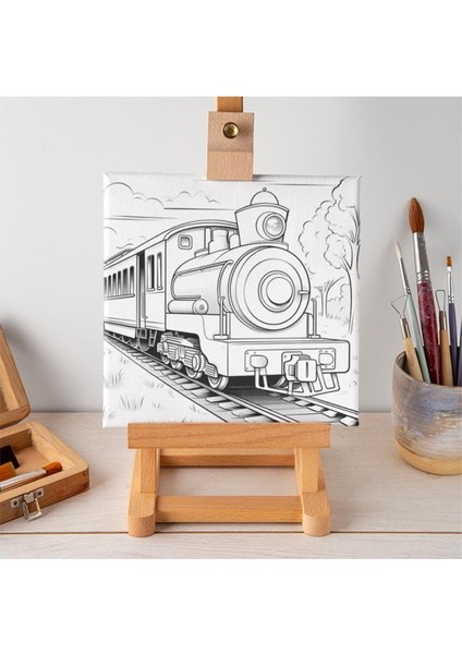 Çocuklar Için Tuval Boyama 20X20 cm Kasnaklı - Tren NO537