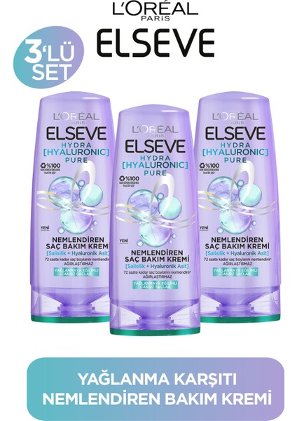 L'oréal Paris Elseve Hydra Pure Salisilik Asit İçeren Nemlendirici Saç Kremi 250 ml x 3 adet