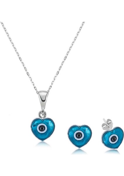 925 Ayar Gümüş Kalpli Nazar Set