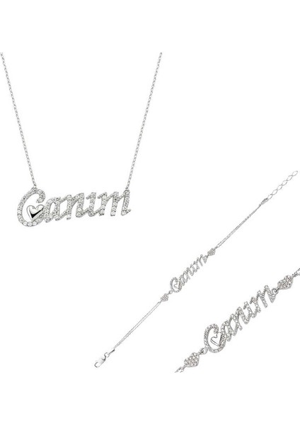 925 Ayar Gümüş Canım Yazılı Kalp Set