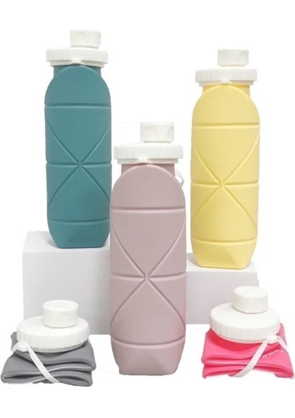 Plastik Mini Katlanır Silikon Şişe (Mini Folding Bottle) 600 ml Gri