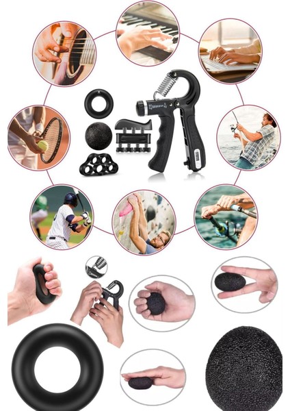 Tekno Trust Siyah 5 Parça Güç R-Shape Kas Eğitim Direnci Kavrama Kiti El Grips Fitness Ekipmanları Egzersiz Kit