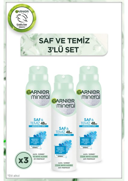 3'lü Garnier Mineral Saf & Temiz Sprey Deodorant Seti