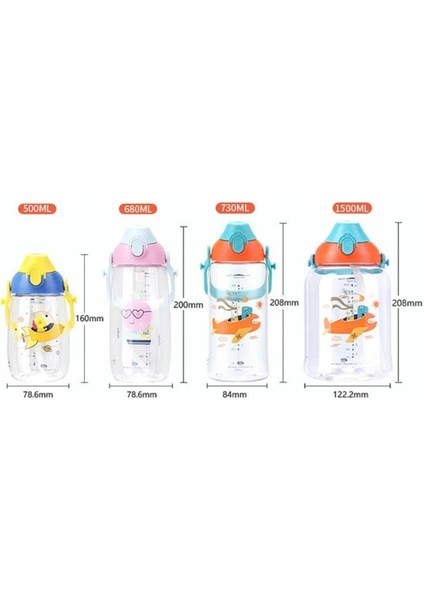 Plastik 1500ML Yeni Koleksiyon Askılı Kulplu Pipetli/pipetsiz Kullanım Tritan Çocuk Su Matarası Tur