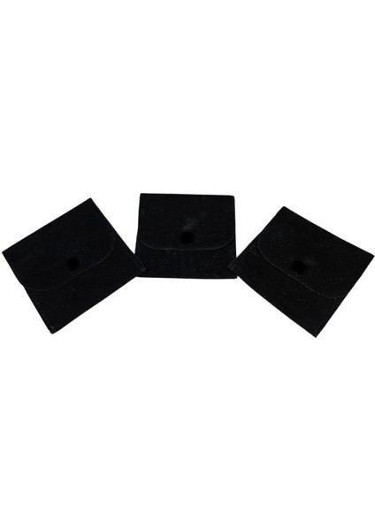 Kadife (Süet) Zarf Kese Siyah 25 Adet 7x7 cm Boy Takı, Altın Kesesi (Çıtçıtlı)