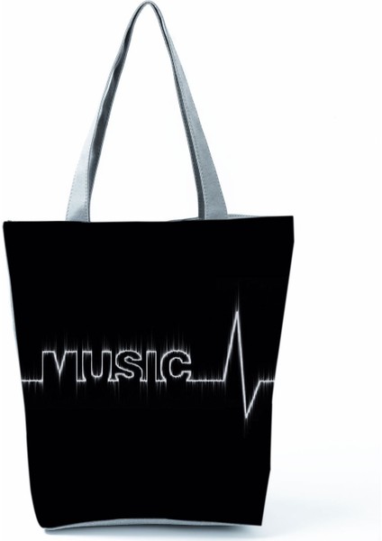 Müzik Sembolü Baskılı Omuz Piyano Anahtarlı Debriyaj Taşınabilir Büyük Kapasiteli Tote Çanta (Yurt Dışından)