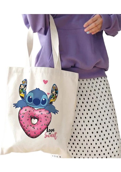 Disney Dikişli Tote Kanvas Lilo Dikiş Kadın Tote Harajuku Kadın Çanta (Yurt Dışından)