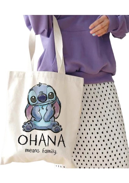 Disney Dikişli Tote Kanvas Lilo Dikiş Kadın Tote Harajuku Kadın Çanta (Yurt Dışından)