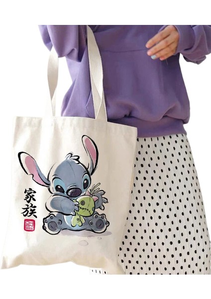 Disney Dikişli Tote Kanvas Lilo Dikiş Kadın Tote Harajuku Kadın Çanta (Yurt Dışından)