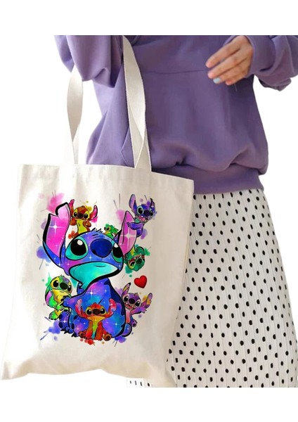 Disney Dikişli Tote Kanvas Lilo Dikiş Kadın Tote Harajuku Kadın Çanta (Yurt Dışından)