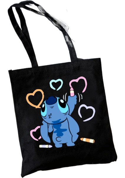 Disney Dikişli Tote Kanvas Lilo Dikiş Kadın Tote Harajuku Kadın Çanta (Yurt Dışından)