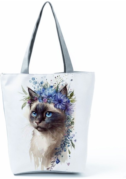 Sevimli Suluboya Kedi Baskı Büyük Kapasiteli Gündelik Kadın Karikatür Katlanabilir Seyahat Çanta (Yurt Dışından)
