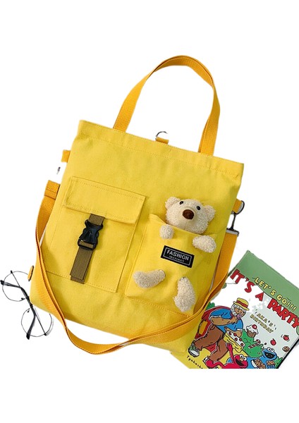 Sevimli Ayı Kuzu Öğrenci Kanvas Kadın Taşıma Omuz Crossbody Taşıma Çanta (Yurt Dışından)