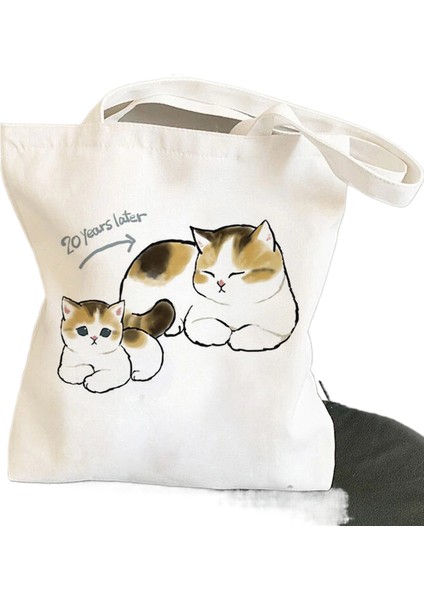 Kedi Sevimli Sevimli Baskılı Kanvas Omuz Öğrenci Çanta (Yurt Dışından)