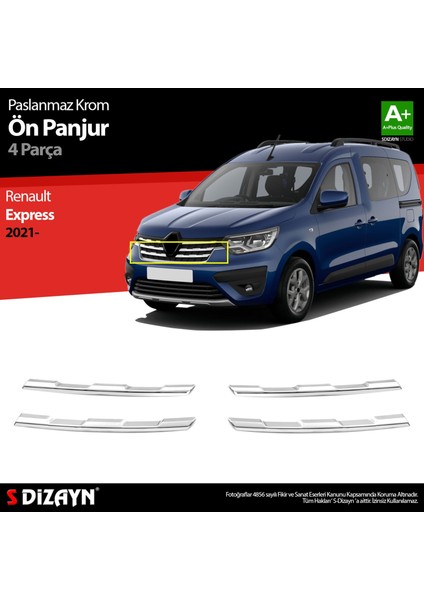 S-Dizayn Renault Express Krom Ön Panjur 4 Prç 2021 Üzeri