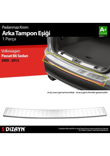 S-Dizayn Vw Passat B6 Sedan Krom Arka Tampon Eşiği 2005-2012