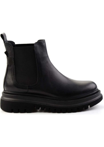 Siyah Deri Kadın Bot & Bootie K02040313003