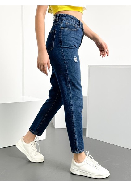 Mavi Yıpratma Kadın Mom Jean Yüksek Bel Likralı Esnek Kot Pantolon Anna-Mvypt fırsatları