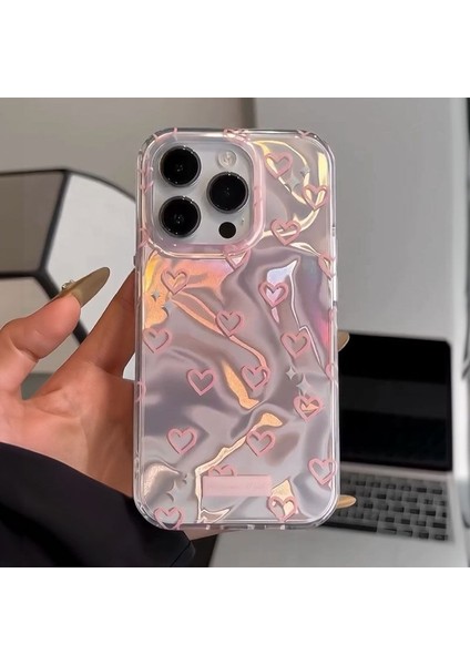 Apple iPhone 15 Pro Uyumlu Kılıf Zebana Pink Heart Silikon Kılıf Pembe