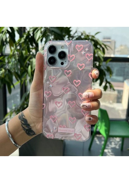Apple iPhone 15 Pro Uyumlu Kılıf Zebana Pink Heart Silikon Kılıf Pembe