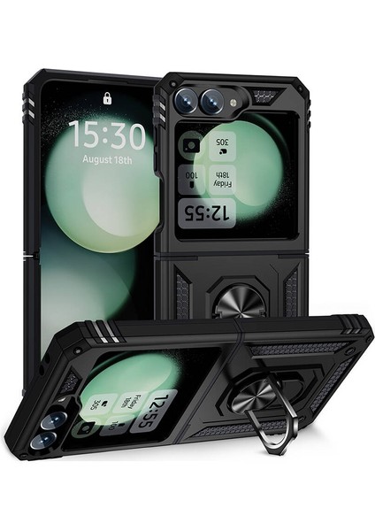 Samsung Galaxy Z Flip 6 Kılıf Tank Zırh Yüzüklü Mıknatıslı Standlı Kapak (Vega)