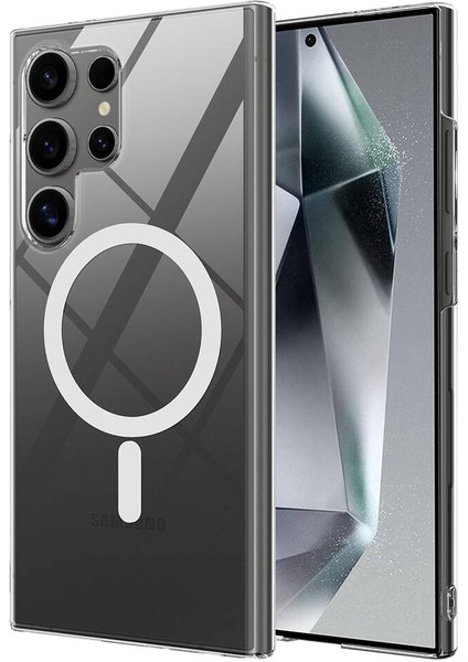 Samsung Galaxy S24 Ultra Kılıf Wireless Şarj Özellikli Şeffaf Kamera Çerçeveli Kapak (Porto)