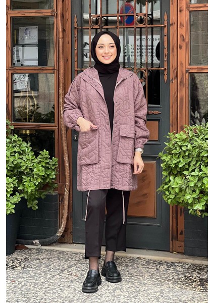 6913S Oversıze Kadın Kapitone Mont Kahve