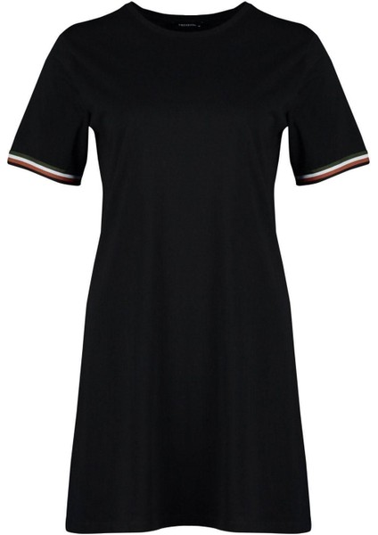 Yeni Rahat Günlük Süprem Örme Bisiklet Yaka Kısa Kol T-Shirt Elbise Mini Boy Büyük Beden Elbise