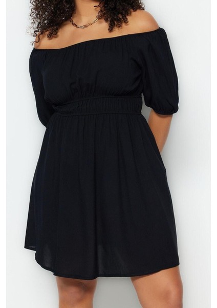 Yeni Rahat Casual Günlük Shally Dokuma Carmen Yaka Kısa Kol Skater Mini Boy Büyük Beden Elbise fiyatları