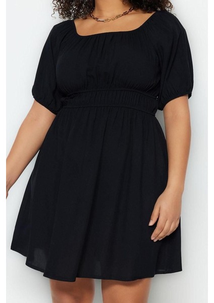 Yeni Rahat Casual Günlük Shally Dokuma Carmen Yaka Kısa Kol Skater Mini Boy Büyük Beden Elbise fırsatları