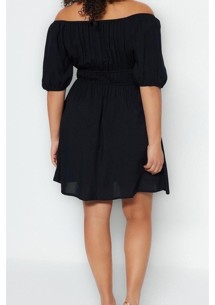 Yeni Rahat Casual Günlük Shally Dokuma Carmen Yaka Kısa Kol Skater Mini Boy Büyük Beden Elbise indirimleri