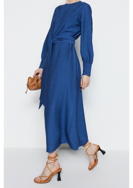 Yeni Regular Günlük Keten Aerobin Dokuma Bisiklet Yaka Uzun Kol Shift Maxi Boy Tesettür Elbise modelleri