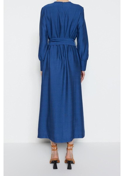 Yeni Regular Günlük Keten Aerobin Dokuma Bisiklet Yaka Uzun Kol Shift Maxi Boy Tesettür Elbise indirimleri