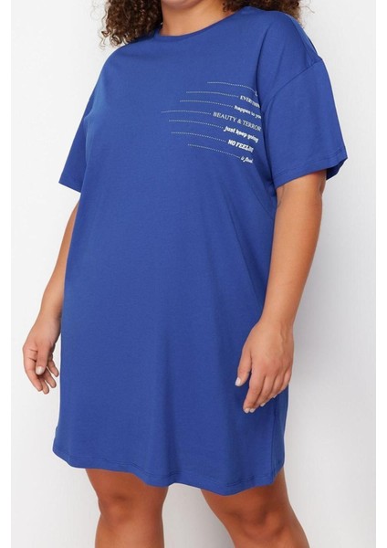 Yeni Rahat Günlük Süprem Örme Bisiklet Yaka Kısa Kol T-Shirt Elbise Mini Boy Büyük Beden Elbise